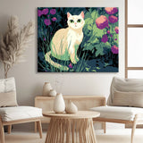 Grind after Zahlen Kunst Weiße Katze mit Grünen Augen im Gras