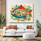 Painting by Numbers Art Animal Colorful Fish with Oriental City in the Belly
