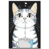 Malen nach Zahlen Kunst Tier weiße Katze mit grauen Streifen