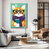 Malen nach Zahlen Kunst Tier Katze mit Lila Schal und Brille