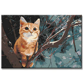 Painting by Numbers Art Animal Orange Cat Clinging to Branch