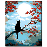 Grind after the painting Art Tier Katze sit auf ainem Ast with red Blättern