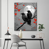 Grind after the Art Tier Two Raben sitzen auf Ast und gucken zum Roten Mond