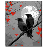 Grind after the Art Tier Two Raben sitzen auf Ast und gucken zum Roten Mond