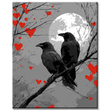 Grind after the Art Tier Two Raben sitzen auf Ast und gucken zum Roten Mond