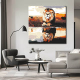 Malen nach Zahlen Kunst Tier kleiner Löwe spiegelt sich im Wasser und wird Erwachsen