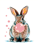 Malen nach Zahlen Kunst Tier Hase macht mit Kaugummi eine Blase