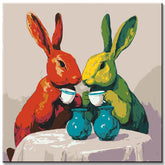 Grind nach Zahlen Hasenpaar beim Kaffee