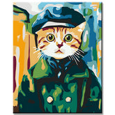 Grind nach Zahlen Katze in Uniform Grüner Mantel Blaue Mütze