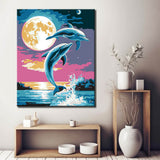 Painting by Numbers Art Animal Dolphin in the Full Moon