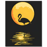 Malen nach Zahlen Kunst Tier Flamingo bei Nacht vor Vollmond