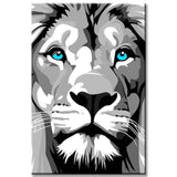 Malen nach Zahlen Löwe schwarz-weiss mit blauen Augen