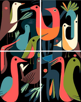 Malen nach Zahlen Abstrakte Kunst von Vögel 4-part Versand from DE