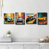 Exklusive Pop-Art LeinwandKunst Ausdrucksstarke Automobil-WandBilder, 4-teilig