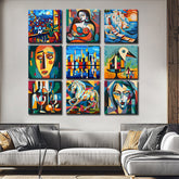 Kubistische Kunstwerke auf Galerieleinwand Stilvolle und Einzigartige WandBilder, 9-teilig