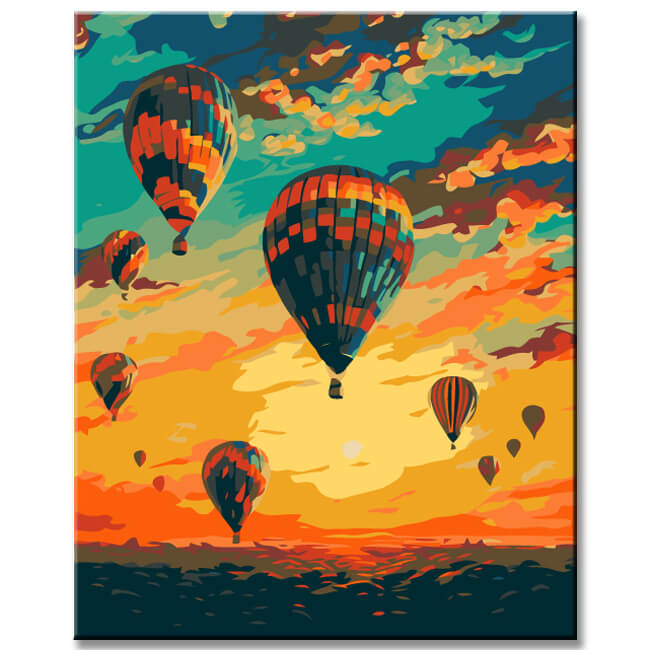 Malen nach Zahlen Ballons am Abendhimmel