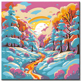 Malen nach Zahlen: Winterlandschaft bei Sonnenuntergang