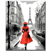 Malen nach Zahlen Paris - Frau mit rotem Kleid