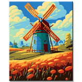 Malen nach Zahlen Windmühlen Blumen Landschaft