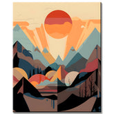 Malen nach Zahlen - Minimalist Landscape Poster with Mountains and Sonne