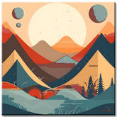 Malen nach Zahlen - Minimalist Landschaftsposter: Berge, Sonne, Tag und Nacht, Boho-Midcentury