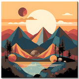 Malen nach Zahlen - Minimalistisches Landschaftsposter mit Bergen und Bäumen im Hintergrund