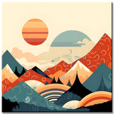 Malen nach Zahlen - Minimalist Landscape Poster: Berge, Sonne, Tag und Nacht, Boho-Midcentury