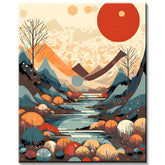 Malen nach Zahlen - Minimalist Landscape: Berge, Sonne, Tag und Nacht, Boho-Midcentury Art