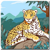 Farbenfrohe Landschaft mit Leopard - Malen nach Zahlen