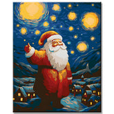 Weihnachtsmann in Sternennacht - Malen nach Zahlen