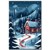 Winterlandschaft bei Nacht Malen nach Zahlen