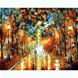 Malen nach Zahlen Bilder Allee im Regen