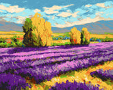 Grind to Zahlen Blumen Lavendelfeld vor Dorf