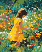 Grind nach Zahlen Menschen Mädchen auf Blumenwiese