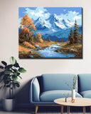 Malen nach zahlen landscape bergbach vor gebirge