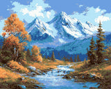 Malen nach zahlen landscape bergbach vor gebirge