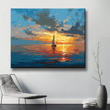 Malen nach Zahlen Bilder Segelboot im Sonnenuntergang