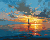 Malen nach Zahlen Bilder Segelboot im Sonnenuntergang