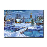 Malen nach Zahlen winter dorf am fluss