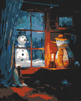 Malen nach Zahlen SchneeMann im Garten