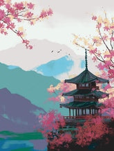 Painting by Numbers China Cherry Blossom Pagoda Landscape