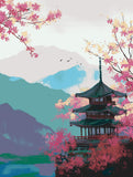 Painting by Numbers China Cherry Blossom Pagoda Landscape