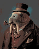 Malen nach Zahlen Tiere walross mit pfeife