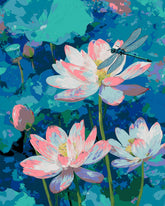 Malen nach Zahlen Bilder Seerosen und Libelle