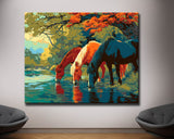 Grind nach Zahlen Bilder Pferde am Bach