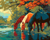 Grind nach Zahlen Bilder Pferde am Bach