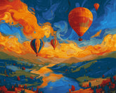 Malen nach Zahlen Ballonflug über Berge Seen und Wiesen