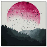 Malen nach Zahlen Vogelschwarm vor roter Sonne