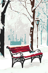 Malen nach Zahlen winter rote parkbank