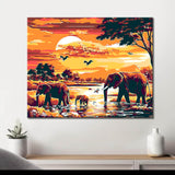 Malen nach Zahlen Elefanten auf Wassersuche